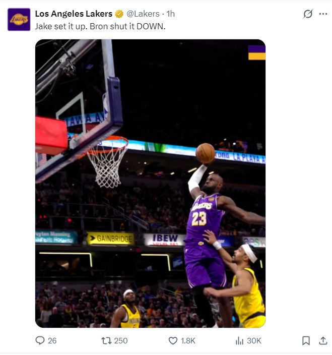 勒布朗-詹姆斯41岁爆发！湖人逆转步行者